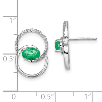 Solid 14k White Gold Double Circle Simulated Emerald Simulated/Simulated CZ Post Earrings