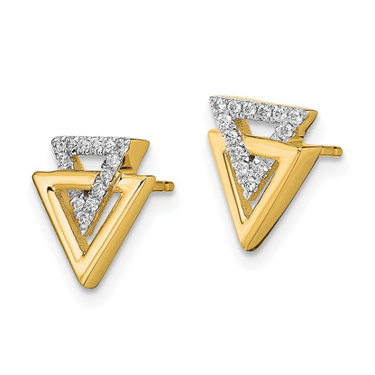 Solid 14k Yellow Gold Polished Triangle Simulated CZ Post Earrings