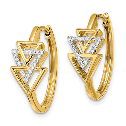 Solid 14k Yellow Gold Polished Triple Triangle Simulated CZ Hinged Hoop Earrings