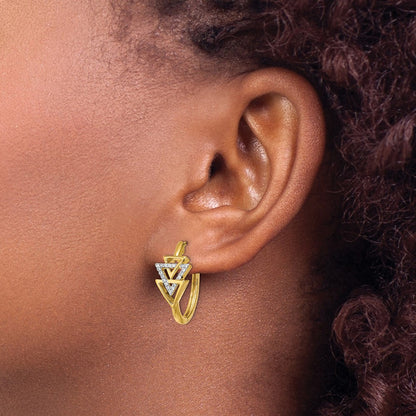 Solid 14k Yellow Gold Polished Triple Triangle Simulated CZ Hinged Hoop Earrings