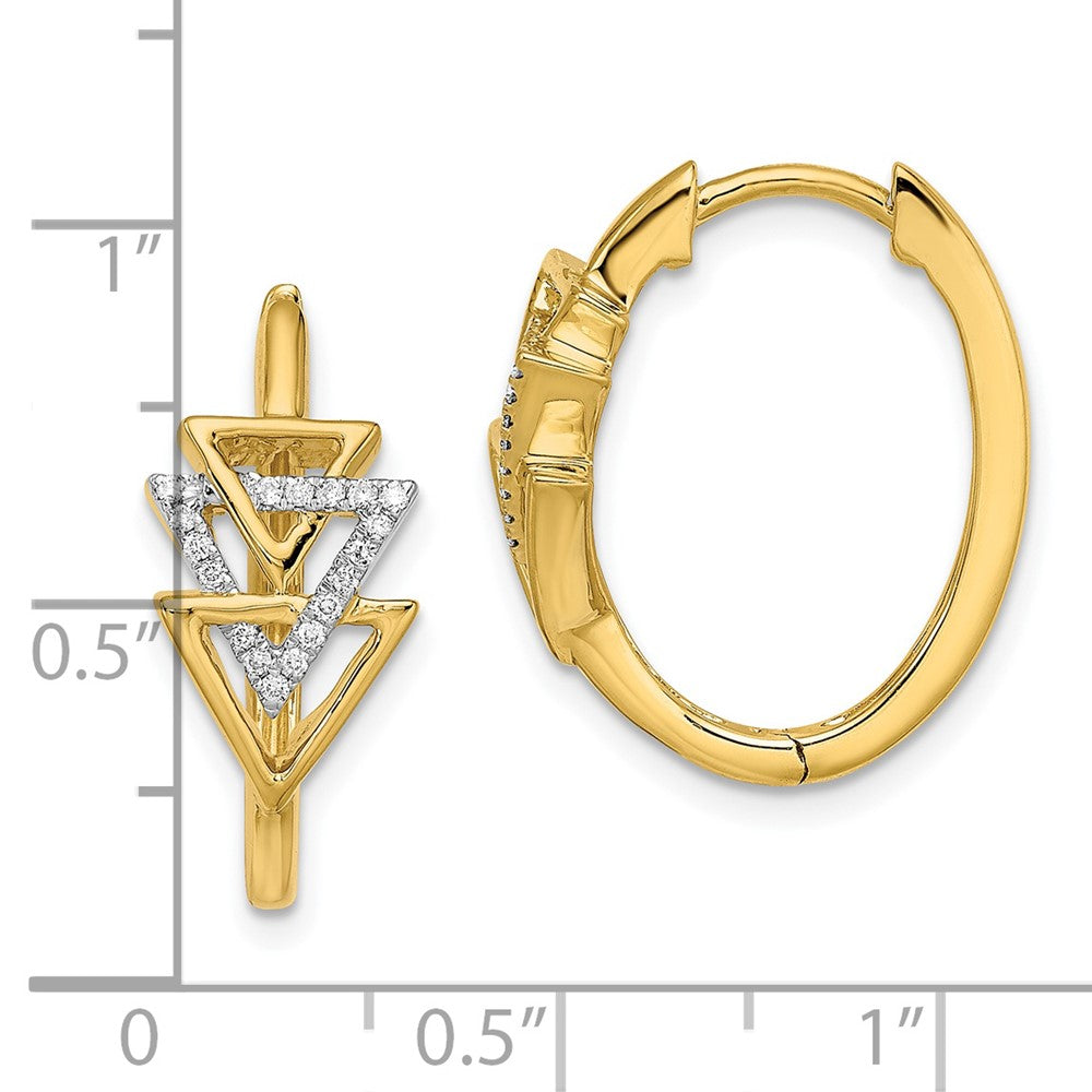 Solid 14k Yellow Gold Polished Triple Triangle Simulated CZ Hinged Hoop Earrings