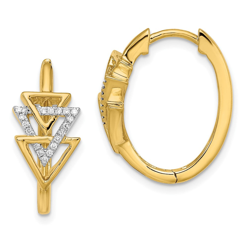 14k Yellow Gold Polished Triple Triangle Real Diamond Hinged Hoop Earrings EM6834-011-YA