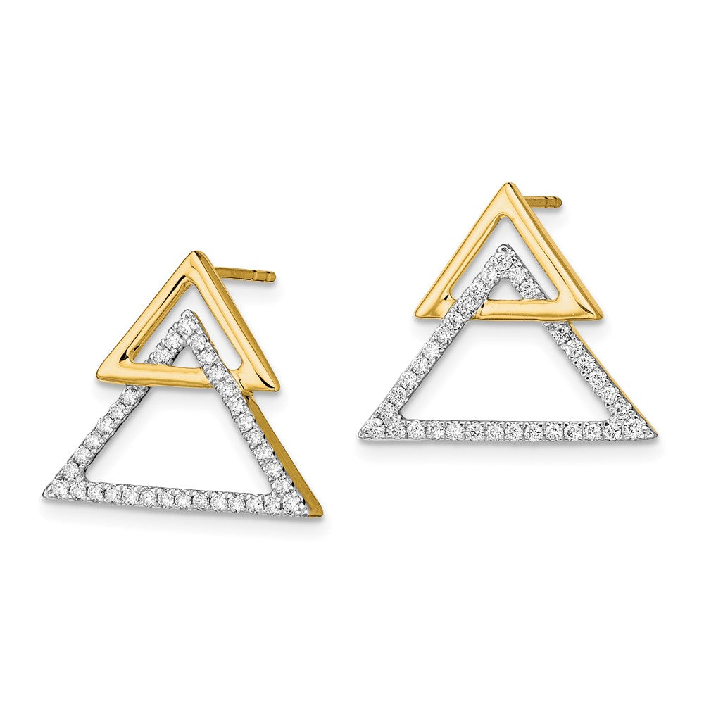 Solid 14k Yellow Gold Polished Double Triangle Simulated CZ Post Earrings