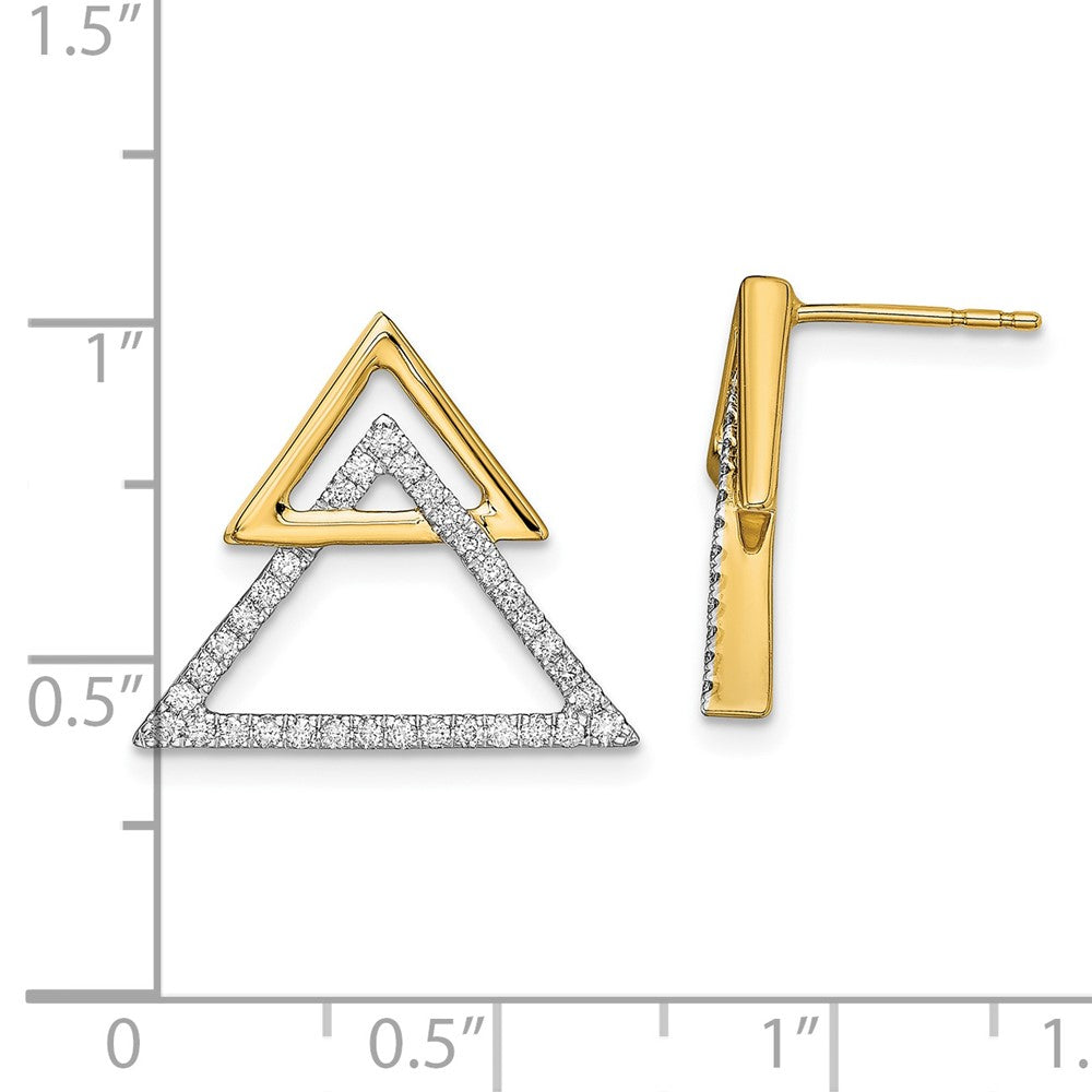 Solid 14k Yellow Gold Polished Double Triangle Simulated CZ Post Earrings