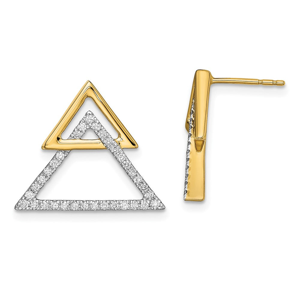 14k Yellow Gold Polished Double Triangle Real Diamond Post Earrings EM6835-033-YA