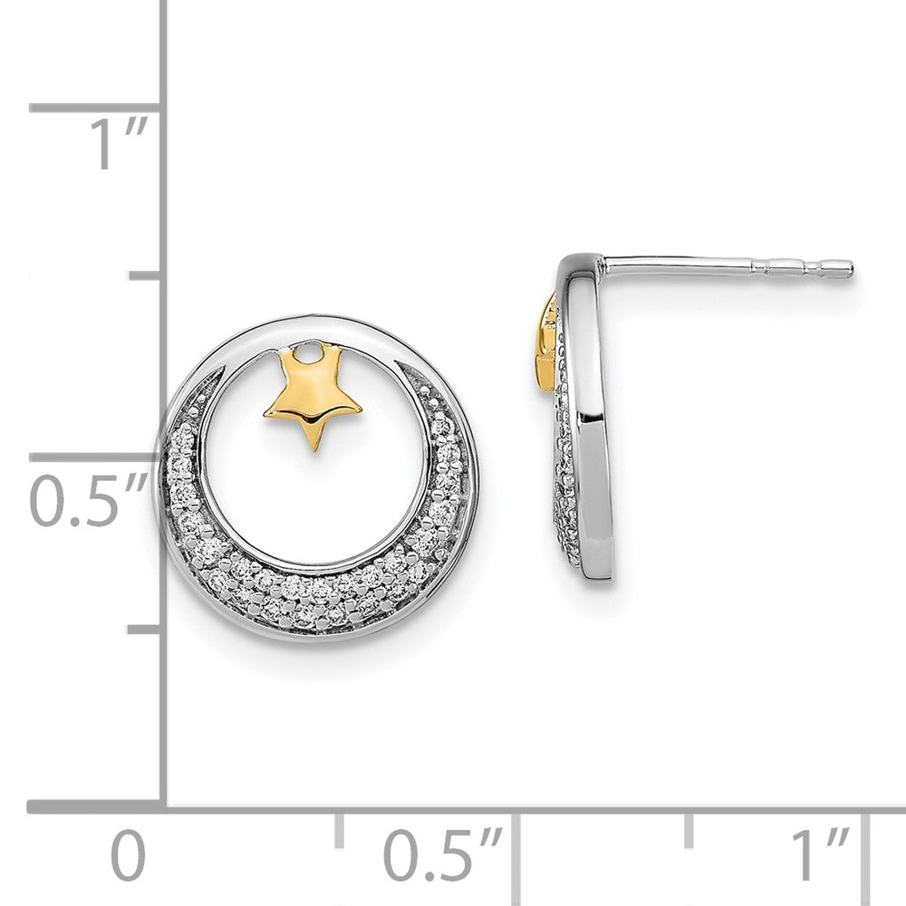 Solid 14k Two-tone Polished Moon and Stars Simulated CZ Post Earrings