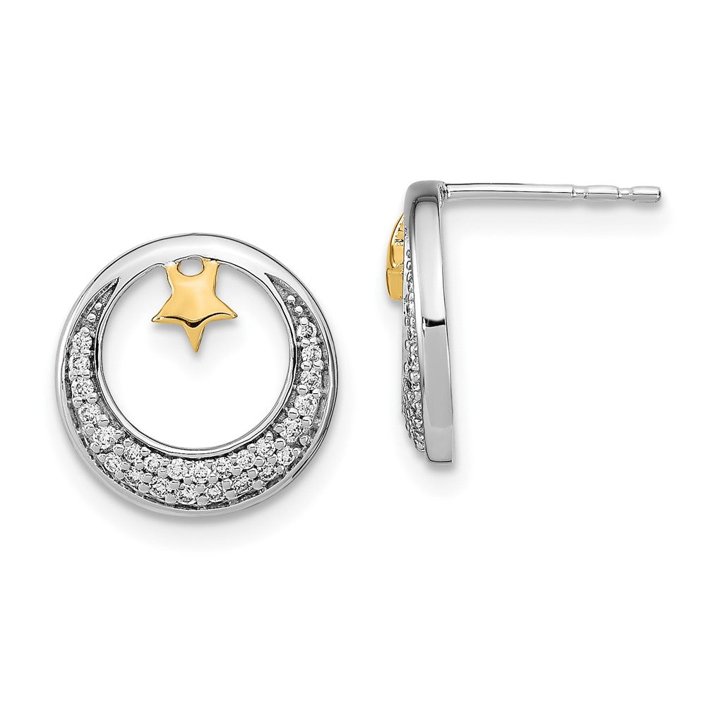 14k Yellow Gold Two-tone Polished Moon and Stars Real Diamond Post Earrings EM6844-020-WYA