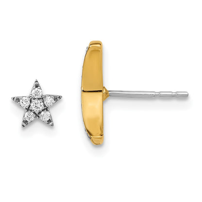 Solid 14k Two-tone Moon andStar Simulated CZ Mis-match Post Earrings