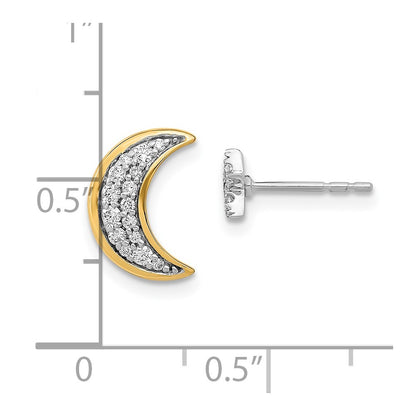 Solid 14k Two-tone Moon andStar Simulated CZ Mis-match Post Earrings