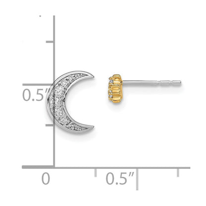 Solid 14k Two-tone Moon and 3-Stars Simulated CZ Mis-match Post Earrings
