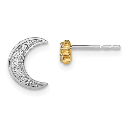 14k Yellow Gold Two-tone Moon and 3-Stars Real Diamond Mis-match Post Earrings EM6851-008-WYA