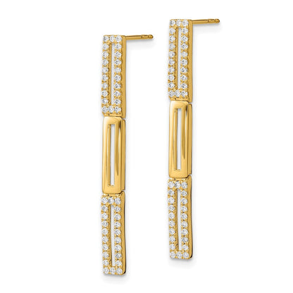 Solid 14k Yellow Gold Polished 3 Rectangle LinK Simulated CZ Post Earrings