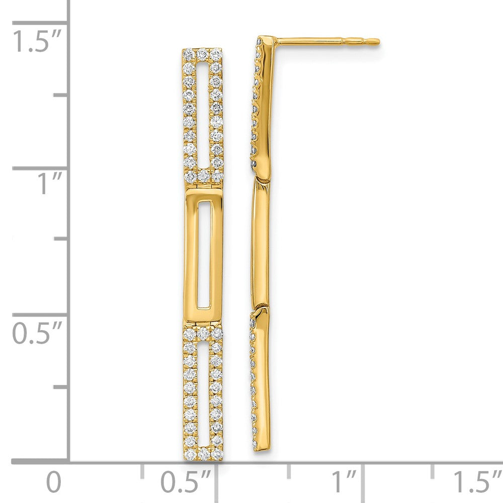 Solid 14k Yellow Gold Polished 3 Rectangle LinK Simulated CZ Post Earrings