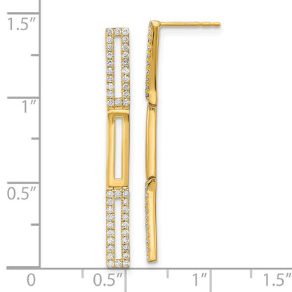 Solid 14k Yellow Gold Polished 3 Rectangle LinK Simulated CZ Post Earrings
