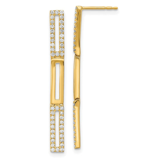 14k Yellow Gold Polished 3 Rectangle Link Real Diamond Post Earrings EM6852-044-YA