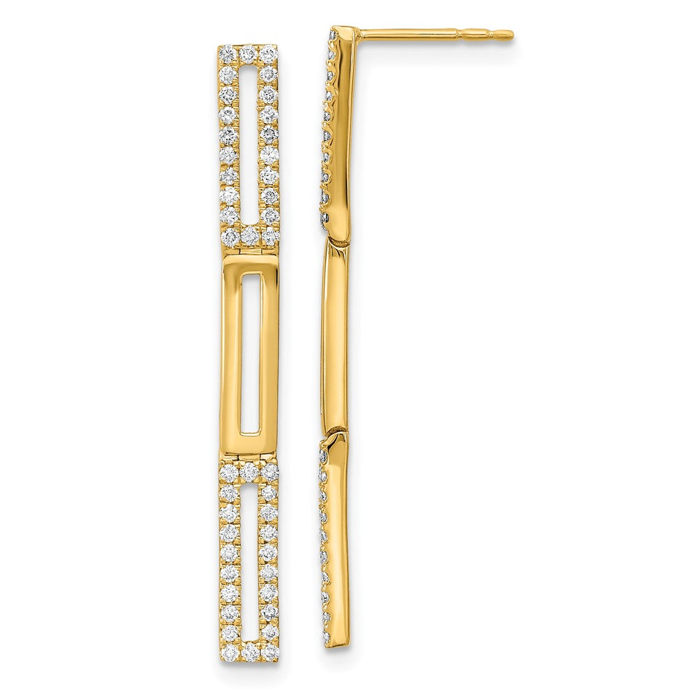 Solid 14k Yellow Gold Polished 3 Rectangle LinK Simulated CZ Post Earrings