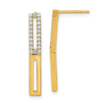 Solid 14k Yellow Gold Polished 2 Rectangle LinK Simulated CZ Post Earrings