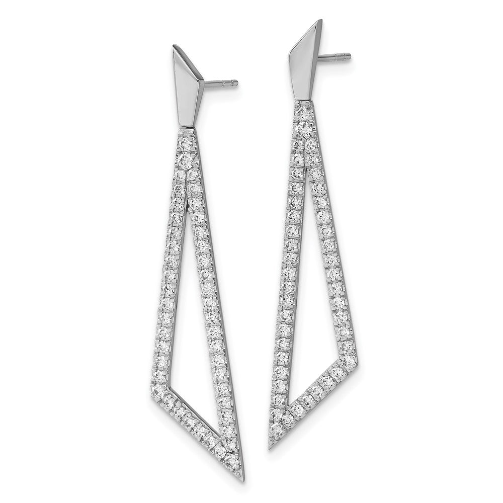 Solid 14k White Gold Simulated CZ Triangle Post Earrings