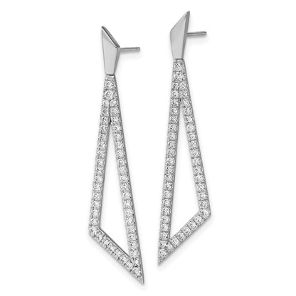 Solid 14k White Gold Simulated CZ Triangle Post Earrings