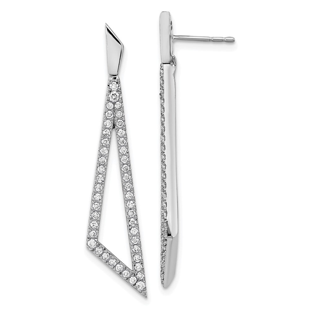 Solid 14k White Gold Simulated CZ Triangle Post Earrings