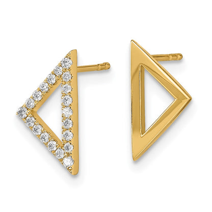 Solid 14k Yellow Gold 1 Polished Simulated CZ Mis-match Triangle Post Earrings
