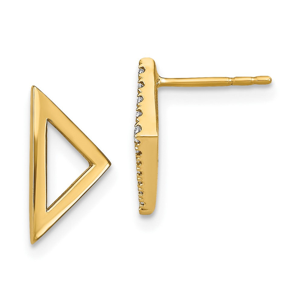 14k Yellow Gold 1 Polished 1 Real Diamond Mis-match Triangle Post Earrings EM6856-010-YA