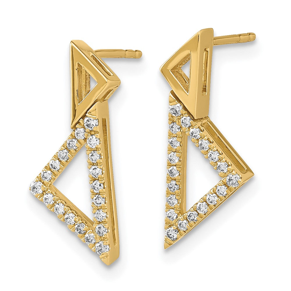 Solid 14k Yellow Gold Polished Simulated CZ Double StacKed Triangle Post Earrings