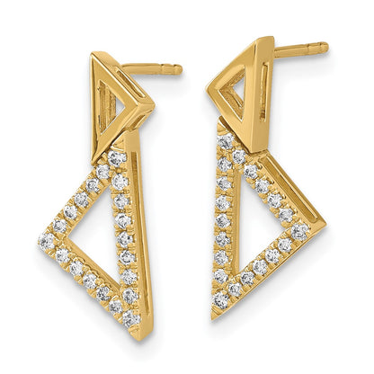 Solid 14k Yellow Gold Polished Simulated CZ Double StacKed Triangle Post Earrings
