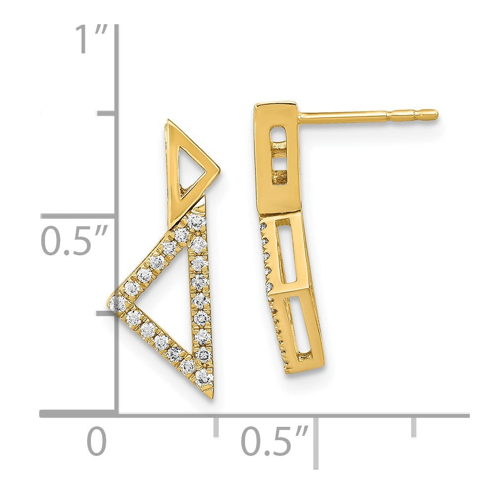 Solid 14k Yellow Gold Polished Simulated CZ Double StacKed Triangle Post Earrings
