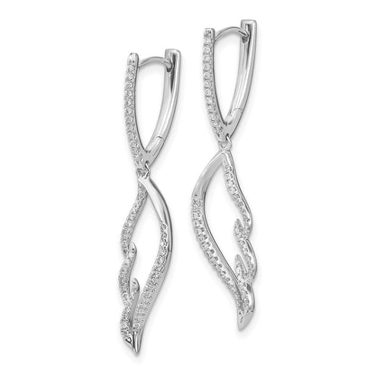 Solid 14k White Gold Simulated CZ Wing Hinged Hoop Dangle Earrings