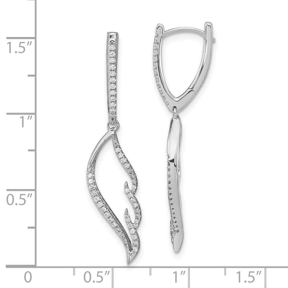 Solid 14k White Gold Simulated CZ Wing Hinged Hoop Dangle Earrings