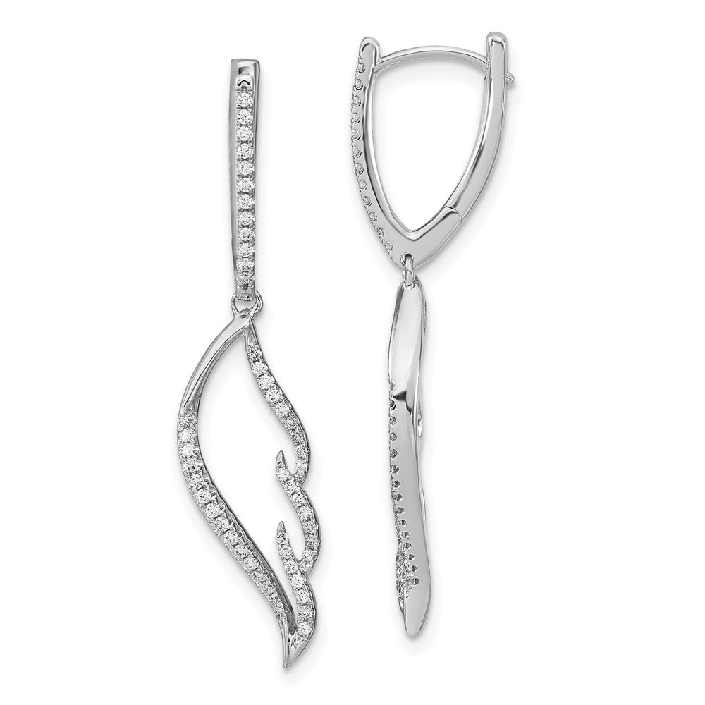 Solid 14k White Gold Simulated CZ Wing Hinged Hoop Dangle Earrings