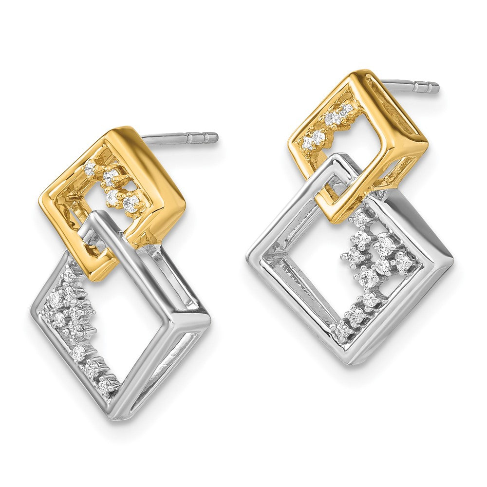 Solid 14k Two-tone Polished Double Square Simulated CZ Post Earrings