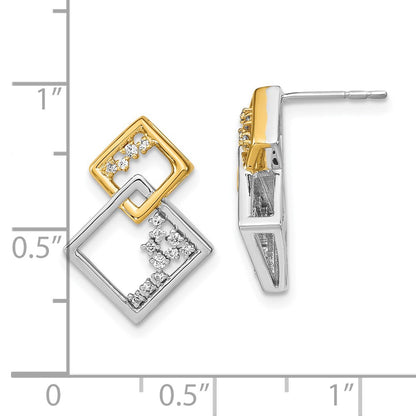 Solid 14k Two-tone Polished Double Square Simulated CZ Post Earrings