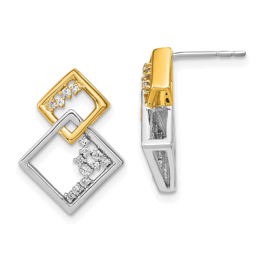 14k Yellow Gold Two-tone Polished Double Square Real Diamond Post Earrings EM6861-013-WYA