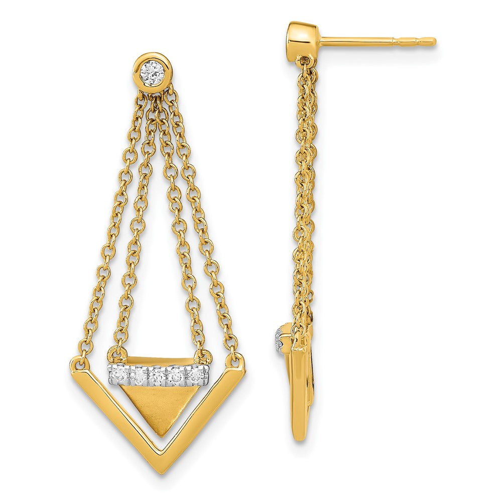 14k Yellow Gold Satin/Polished Real Diamond Triangle Chain Dangle Post Earrings EM6864-016-YA