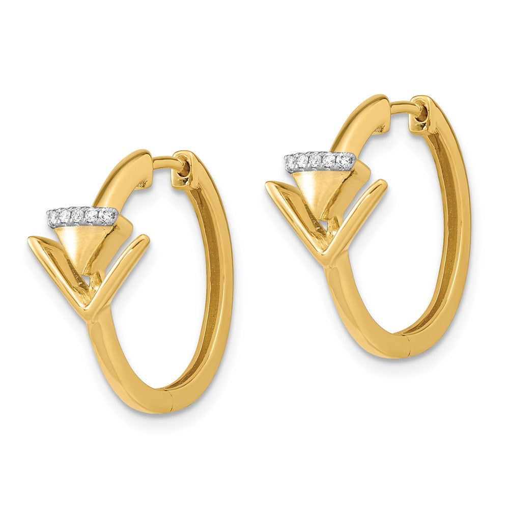Solid 14k Yellow Gold Satin/Polished Simulated CZ Triangle Hinged Hoop Earrings