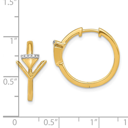 Solid 14k Yellow Gold Satin/Polished Simulated CZ Triangle Hinged Hoop Earrings