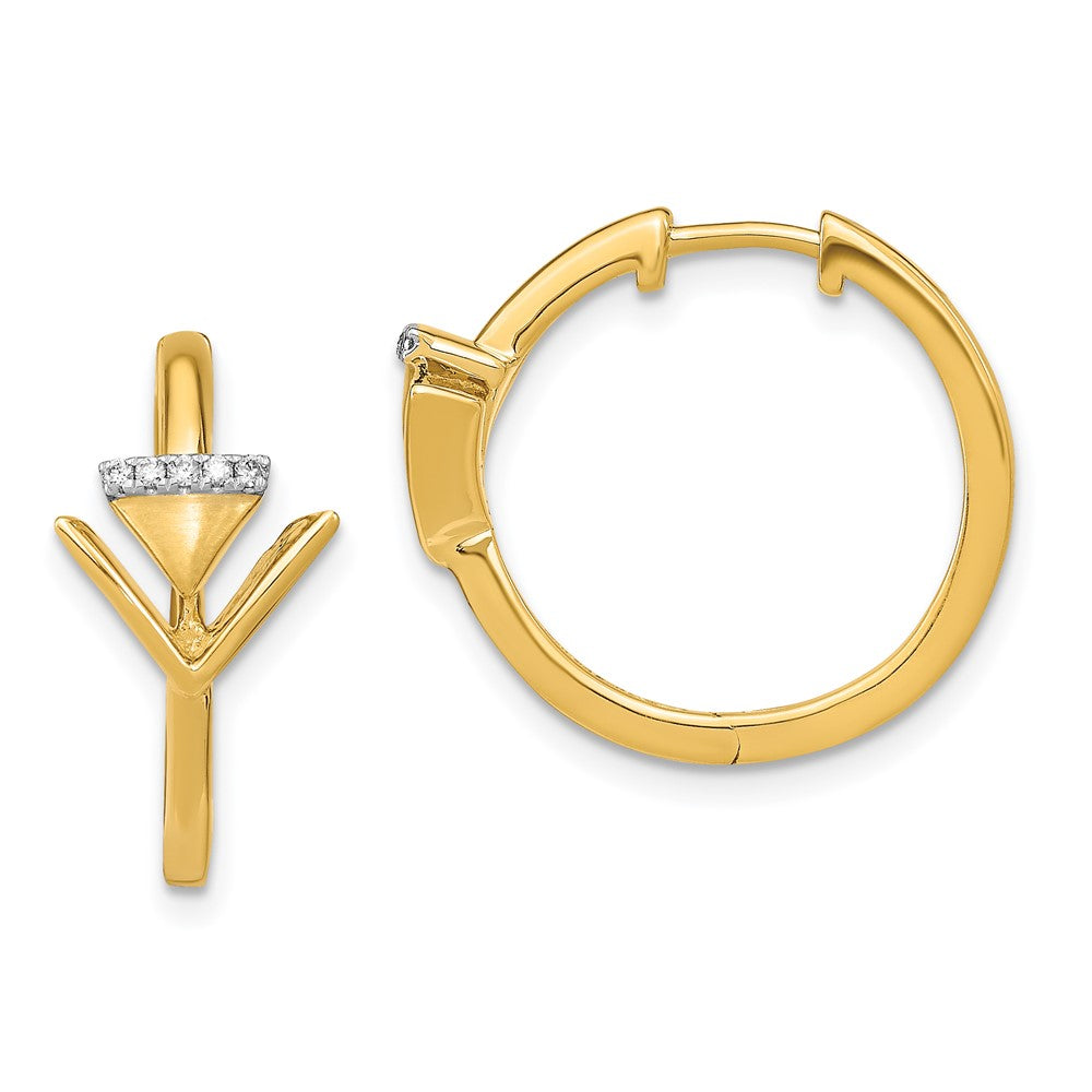 Solid 14k Yellow Gold Satin/Polished Simulated CZ Triangle Hinged Hoop Earrings