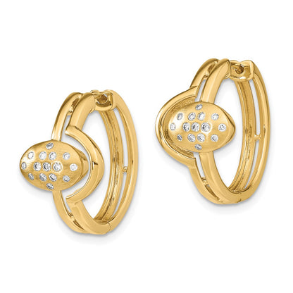 Solid 14k Yellow Gold Satin/Polished Simulated CZ Hinged Hoop Earrings