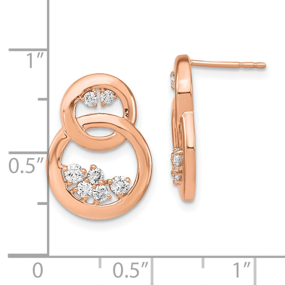 Solid 14k Rose Gold Polished Simulated CZ Double Circle Post Earrings