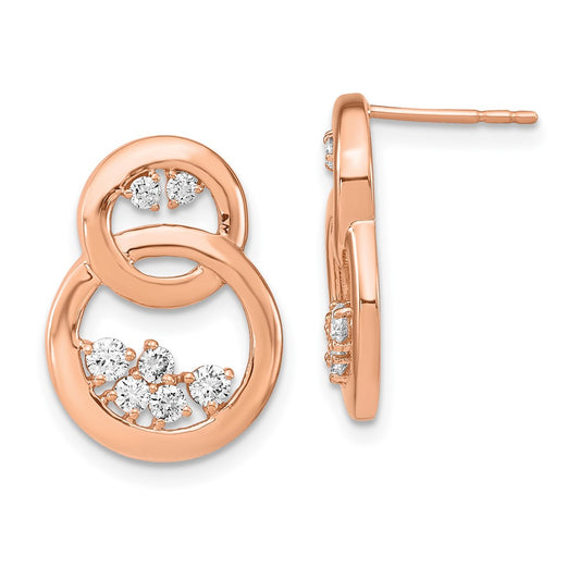 Solid 14k Rose Gold Polished Simulated CZ Double Circle Post Earrings