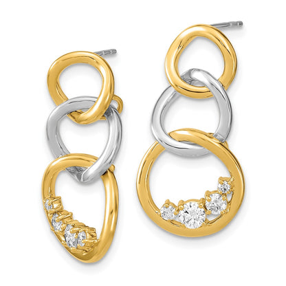 Solid 14k Two-tone Polished Simulated CZ Triple Circle Post Earrings