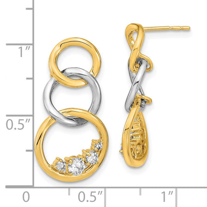 Solid 14k Two-tone Polished Simulated CZ Triple Circle Post Earrings