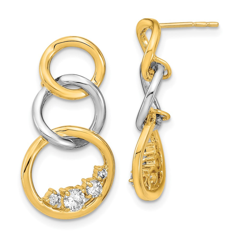 Solid 14k Two-tone Polished Simulated CZ Triple Circle Post Earrings