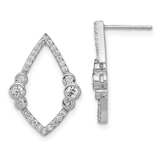 14k White Gold Polished Real Diamond Bezel Set Teardrop Post Earrings EM6872-050-WA