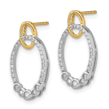 Solid 14k Two-tone Polished Simulated CZ Oval Post Earrings