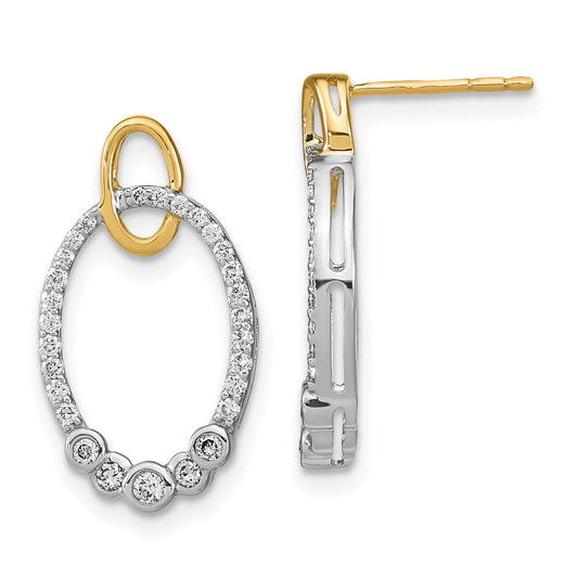 14k Yellow Gold Two-tone Polished Real Diamond Oval Post Earrings EM6874-033-WYA