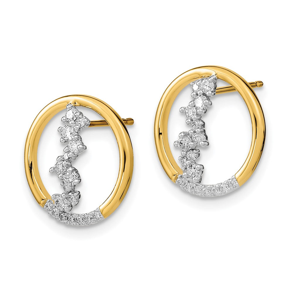 Solid 14k Yellow Gold Polished Simulated CZ Dangle Circle Post Earrings