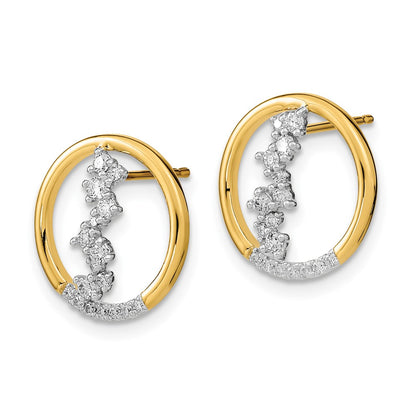 Solid 14k Yellow Gold Polished Simulated CZ Dangle Circle Post Earrings